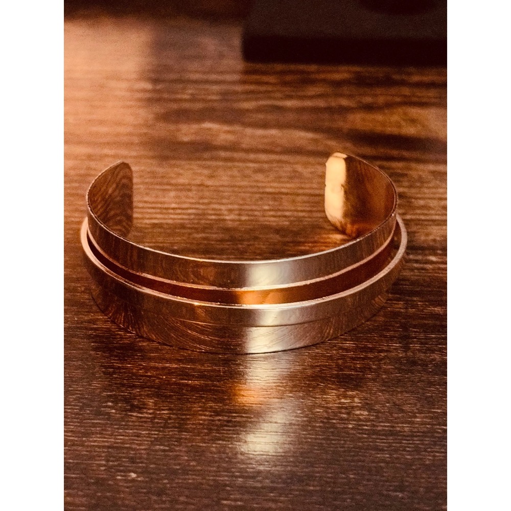 Rose Gold Tone Layered Open Cuff Bracelet Minimalist Modern Jewelry